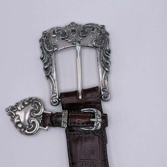 Brighton Brown Leather Belt Medium 30 – Silver Scroll Buckle & Heart Charm - Picture 3 of 7